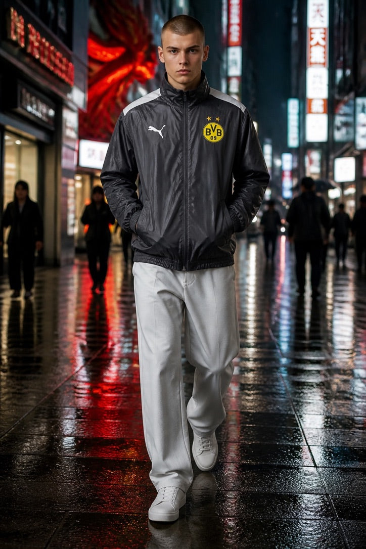 Chamarra Impermeable Puma Bvb Raincell Capucha 13-14y Negro