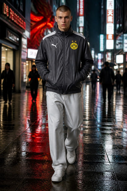 Chamarra Impermeable Puma Bvb Raincell Capucha 13-14y Negro