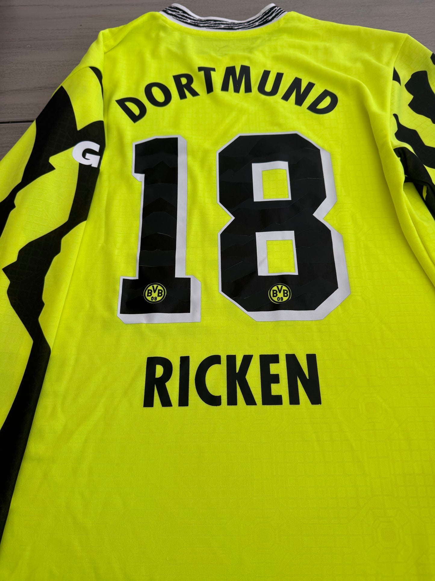 Puma dryCELL · 1&1 · Talla M adulto · BVB Jersey Manga Larga Amarillo Neón - Personalizado RICKEN 18